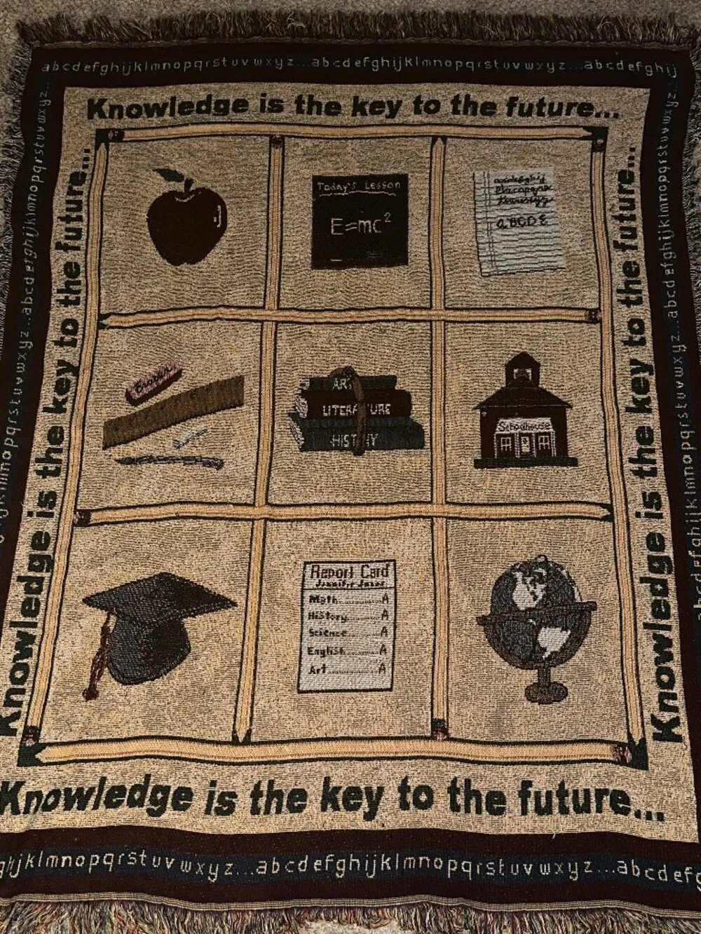 Education Teachers Tapestry Throw Blanket 56” X 45” 1990’s Vintage Collectible